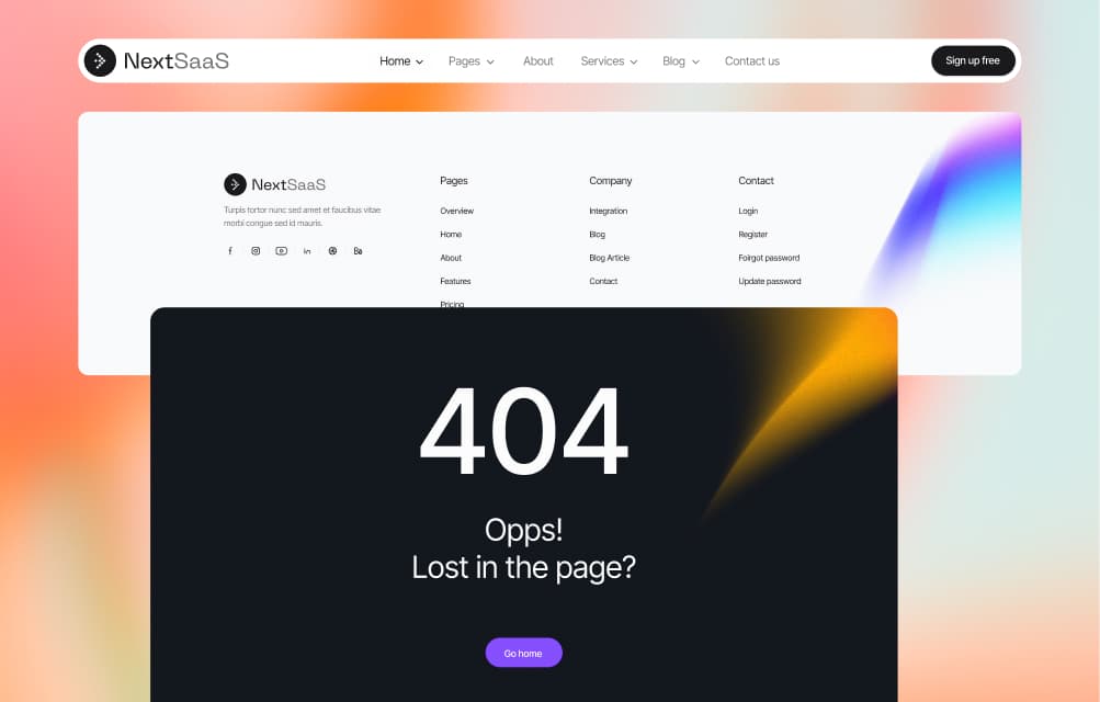 Header, Footer, 404 Page Builder